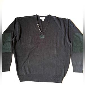 Atlantic Rancher dark grey V-Neck Sweater vintage Wool Blend Elbow Patches Men L